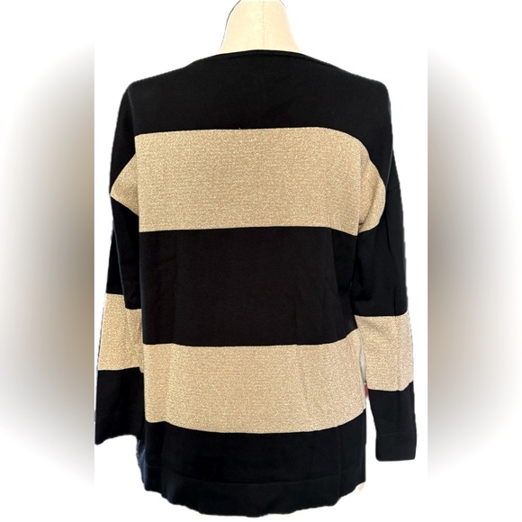 RALPH LAUREN CHAPS Black & Metallic Gold Sweater roomy tunic wide sleeve L Excel - Picture 2 of 6